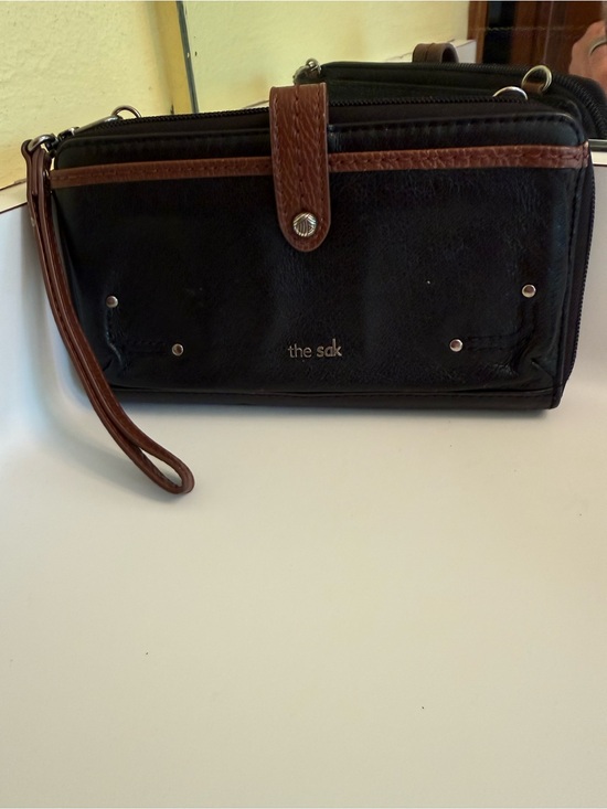 The Sak Handbags - The Sak Black and Brown Leather smartphone Wristlet/Wallet with Stud Detail